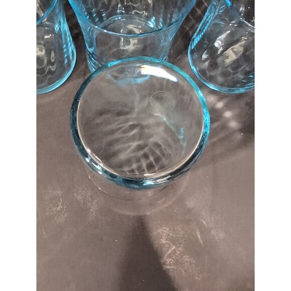 Wheaton Optical Tumbler Set, Ribbed‎ Swirl Glasses, Vtg Blue Drinkware, Set Of 4 - Picture 7 of 9